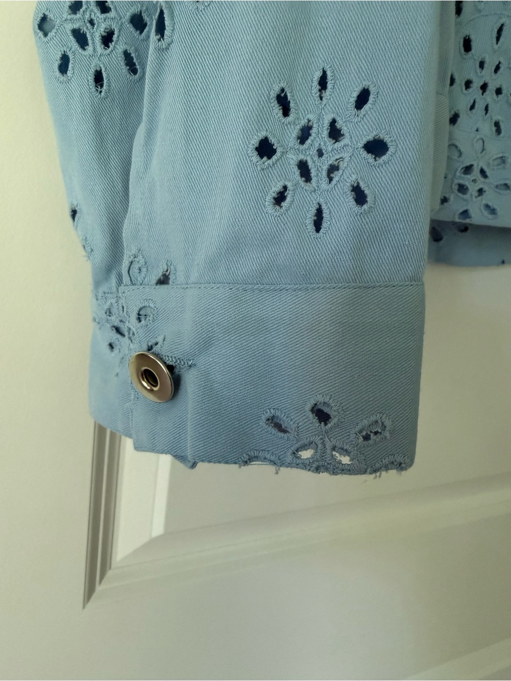 Light Blue Eyelet Button-Front Jacket - Picture 3 of 5